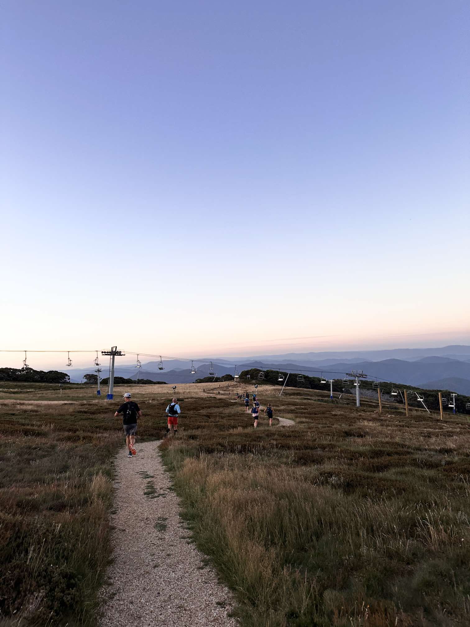 Crossing the top of Mt Buller ski fields early in The Archie 50k, 2023