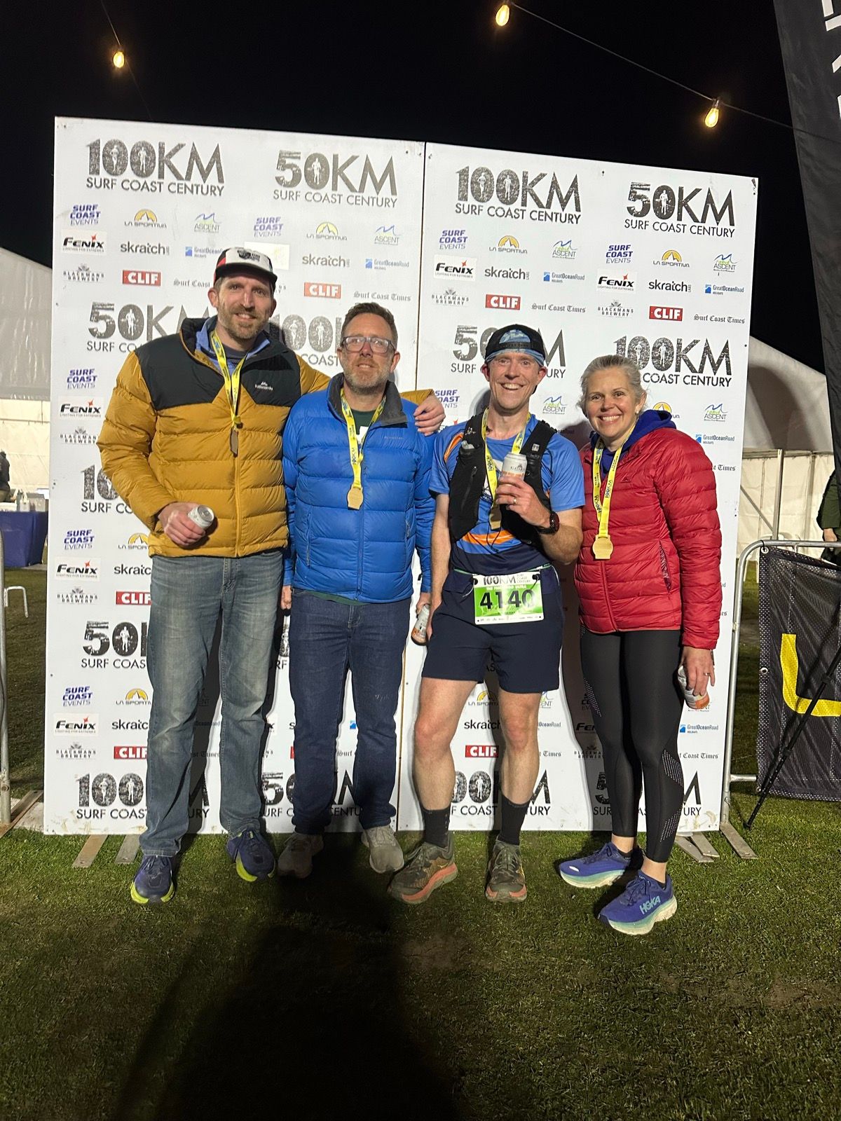 Ross, Darren, Paul, and Jenny at the finish line of the SCC Relay