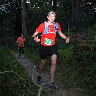 Ross running the 2016 Afterglow Trail twilight half marathon on Victoria'a Surf Coast