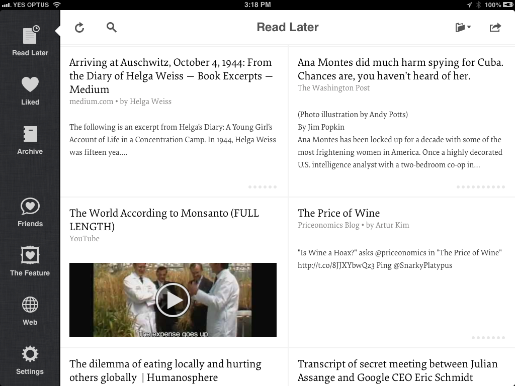 Instapaper Menu