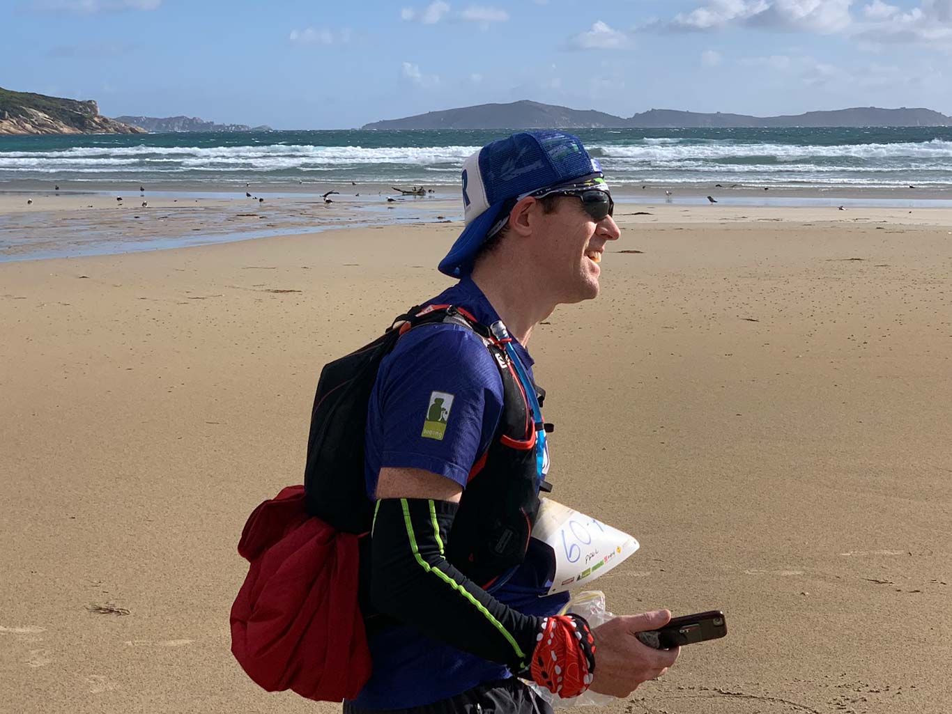 Superstar runner Paul on Norman Beach, still smiling despite my grumpiness!